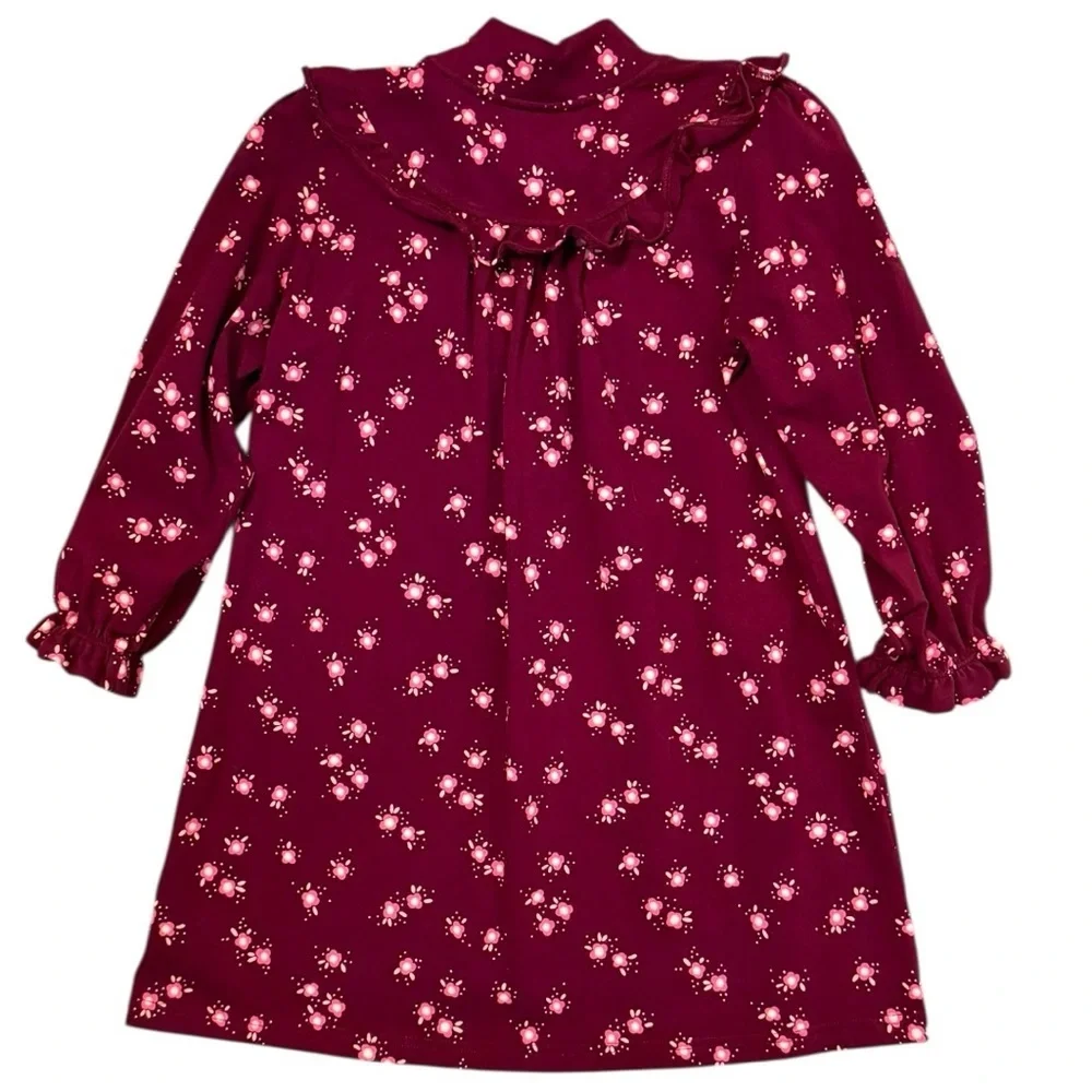 Forever Young by Sue Gang Girls Dress 7Y Vintage Style Floral Burgundy Ruffle